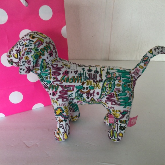 PINK VICTORIAS SECRET GRAFFITI PRINT MINI DOG PLUSH - Picture 4 of 12